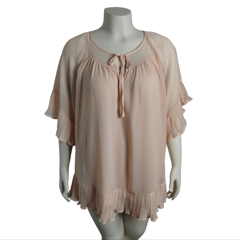L Love Women's Sheer Ruffle Flutter Boho Cottagecore Peasant Coquette Top 2X‎